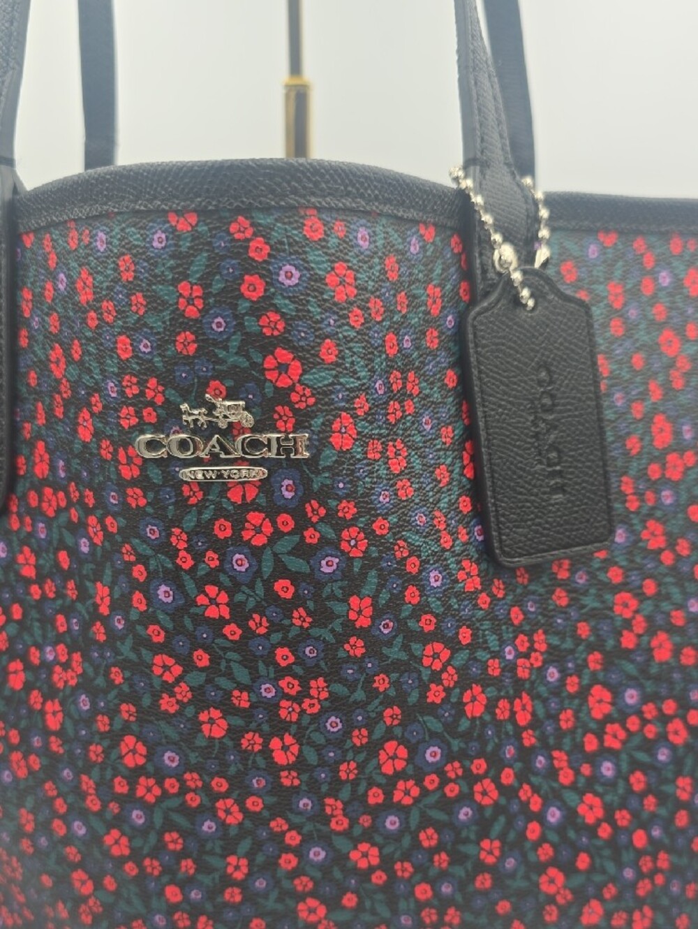 Coach Black & Red Reversable Floral/ Black Large Tote W Silver Hardware (GOOD)🥀 - Picture 3 of 15
